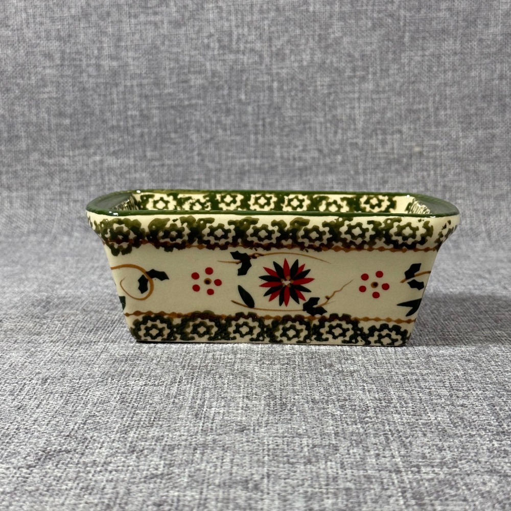 Temp-tations Holiday Mini Loaf Pan Small Green Red Floral Christmas 12oz Ceramic